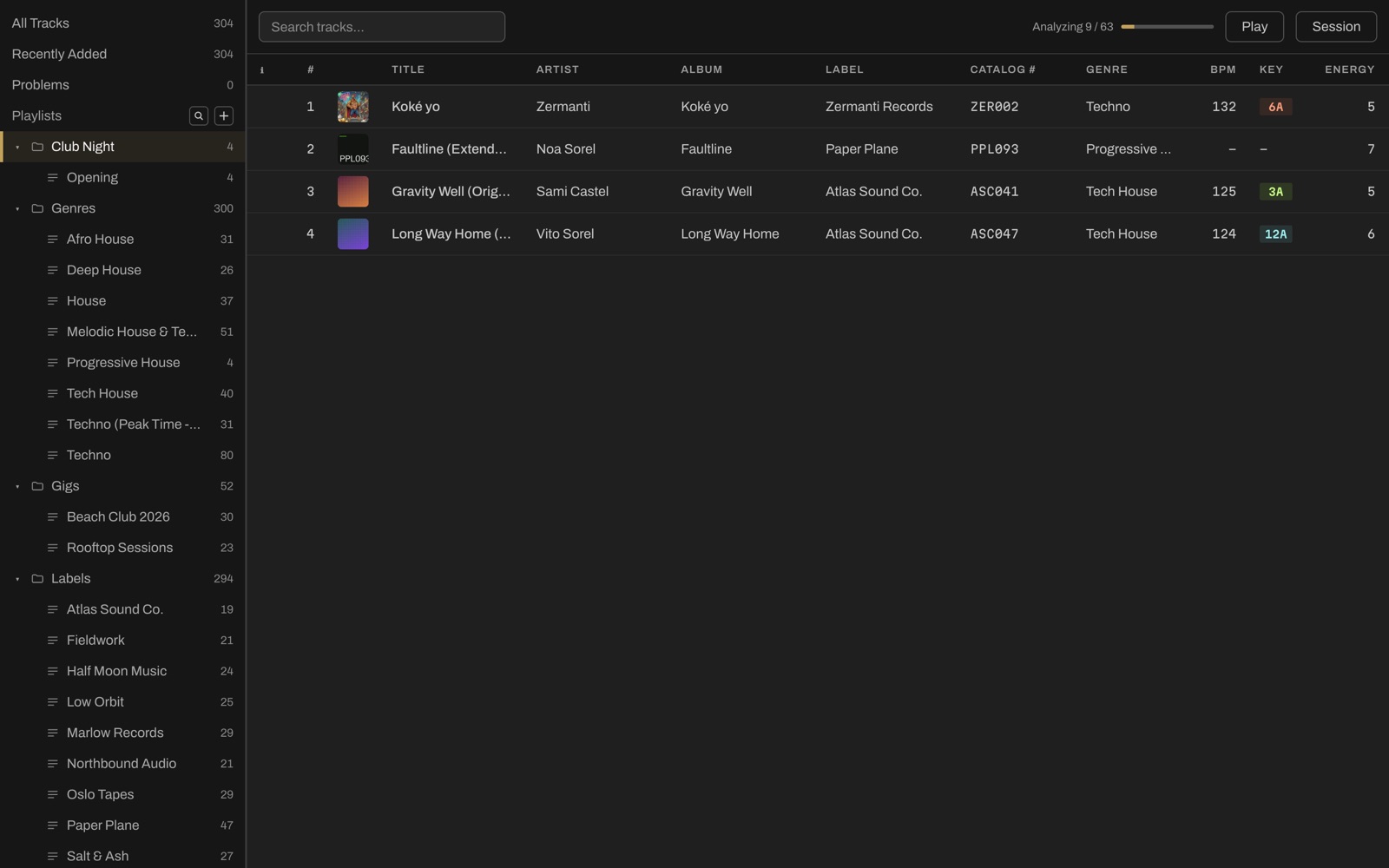 The Cabine library, with a folder and its playlist in the sidebar