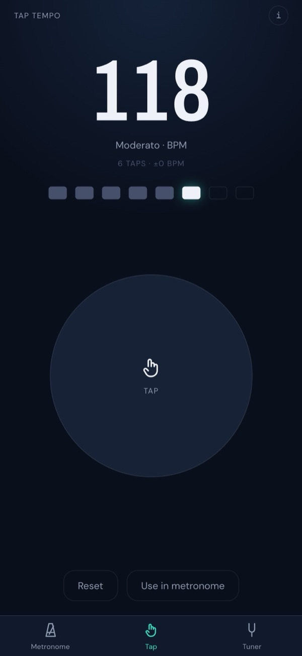 Tempist tap tempo screen